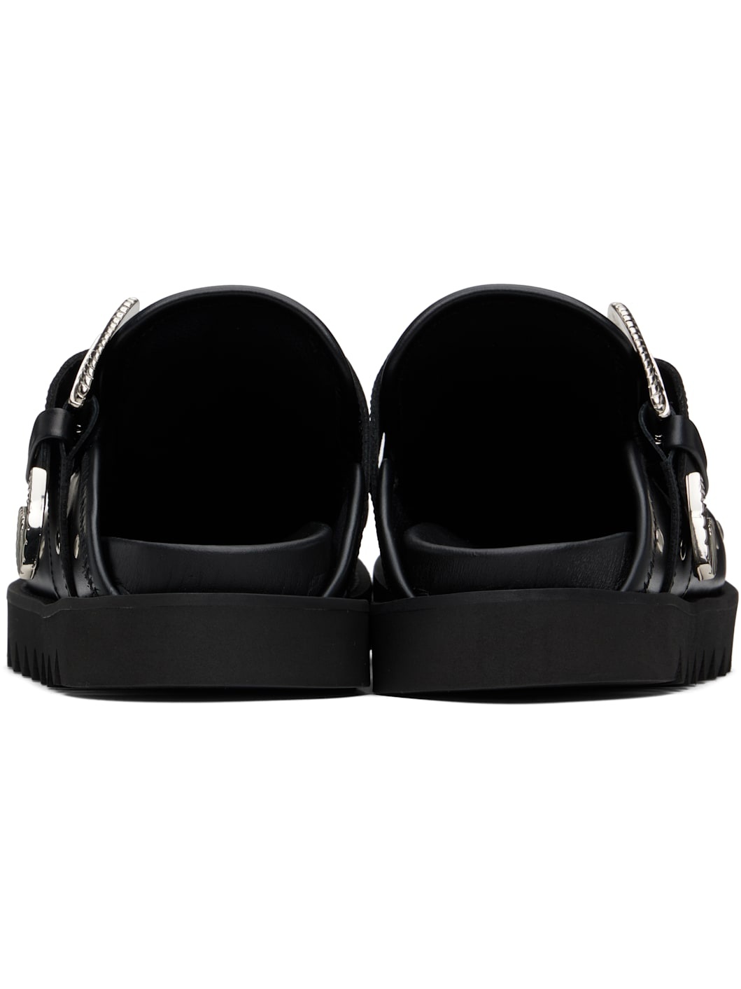 Black Eyelet Metal Sabot Slip-on Loafers - 2