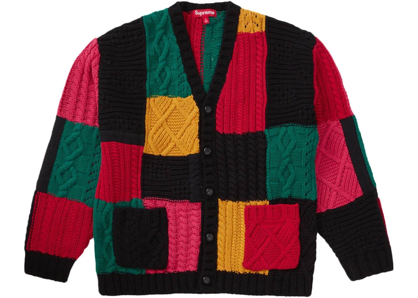 Supreme Patchwork Cable Knit Cardigan Black - 1