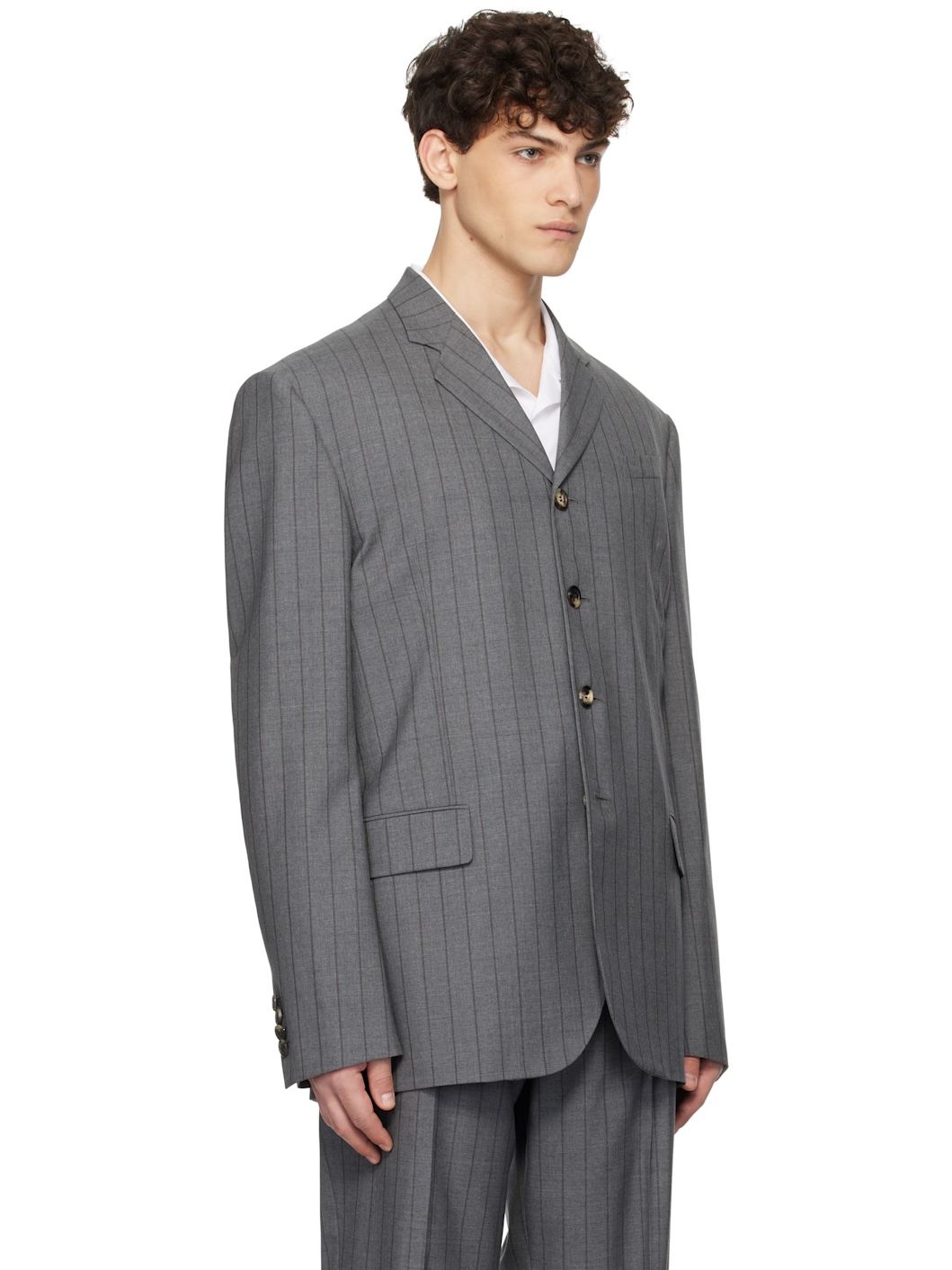 Gray Wool Pinstripe Blazer - 2