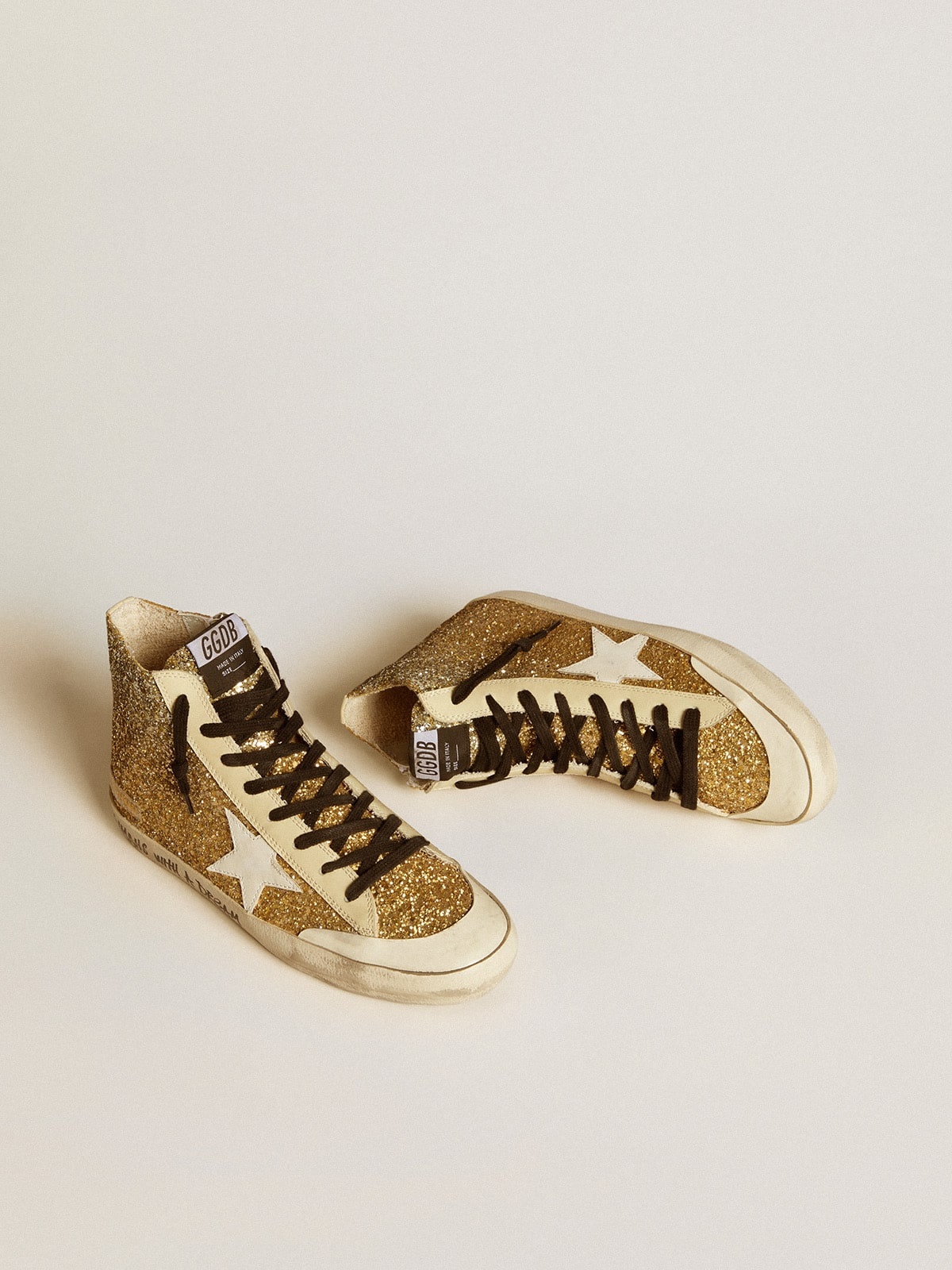 Francy Penstar in gold glitter with white leather star - 2