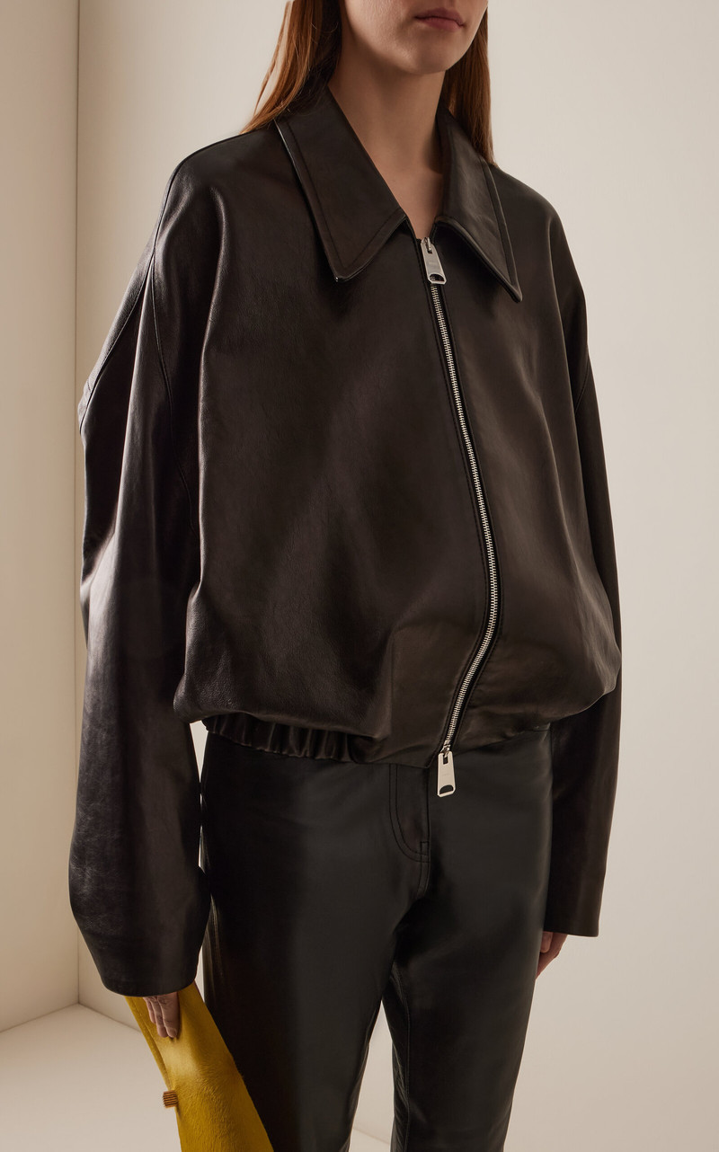 KHAITE Odin Zip-Front Leather Jacket black outlook