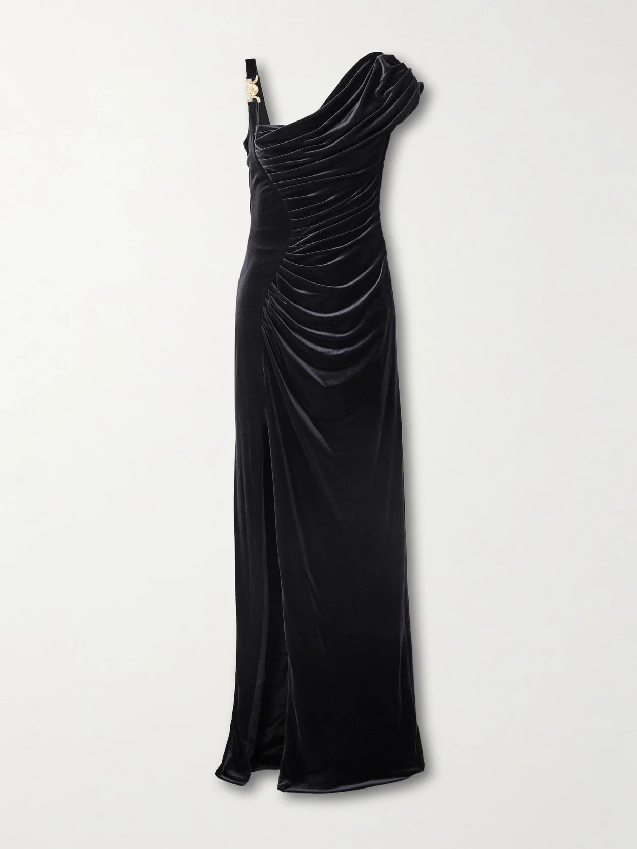 Embellished Ruched Stretch-velvet Gown - 1