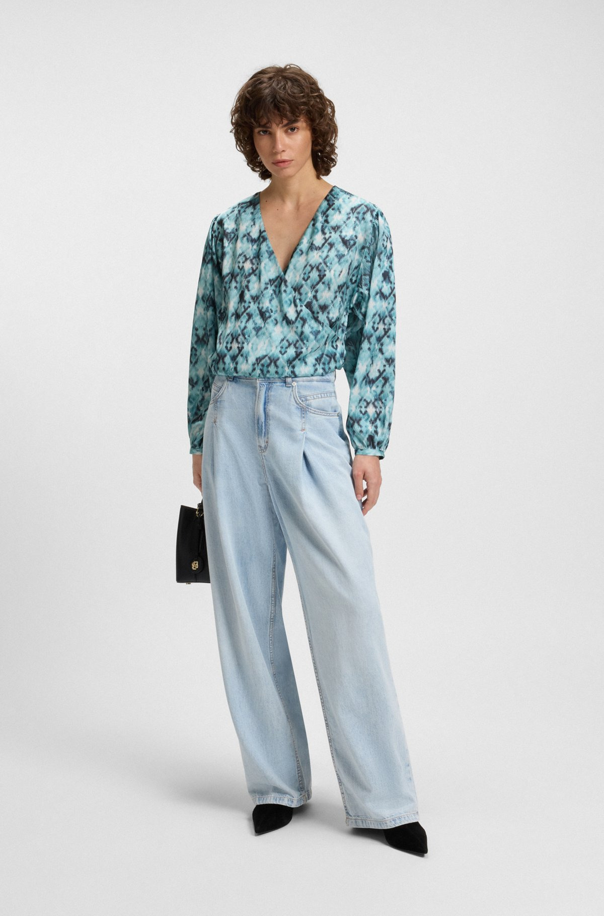 REGULAR-FIT BLOUSE IN PRINTED HAMMERED SATIN - 3
