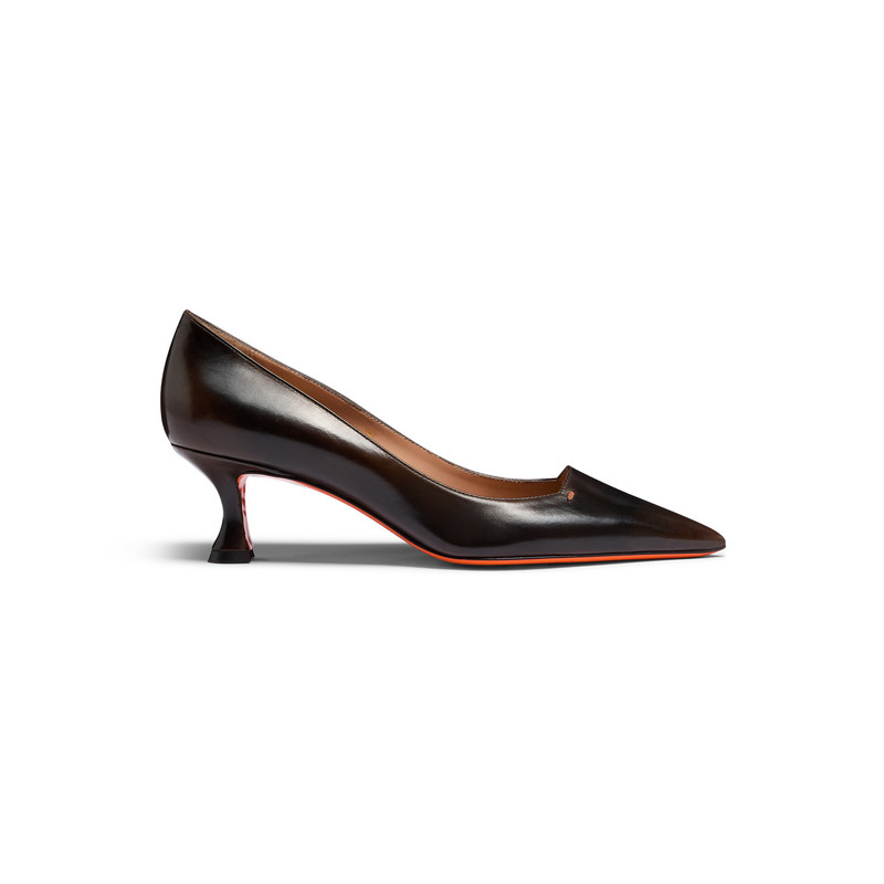 Women's dark brown leather mid-heel pump 1
