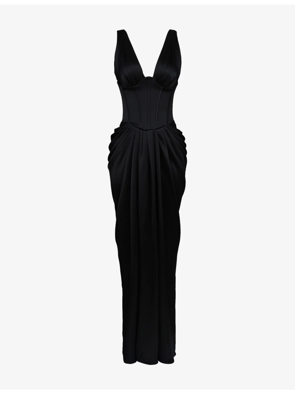 Angeline Hourglass Plunge-Neck Satin Maxi Dress - 1