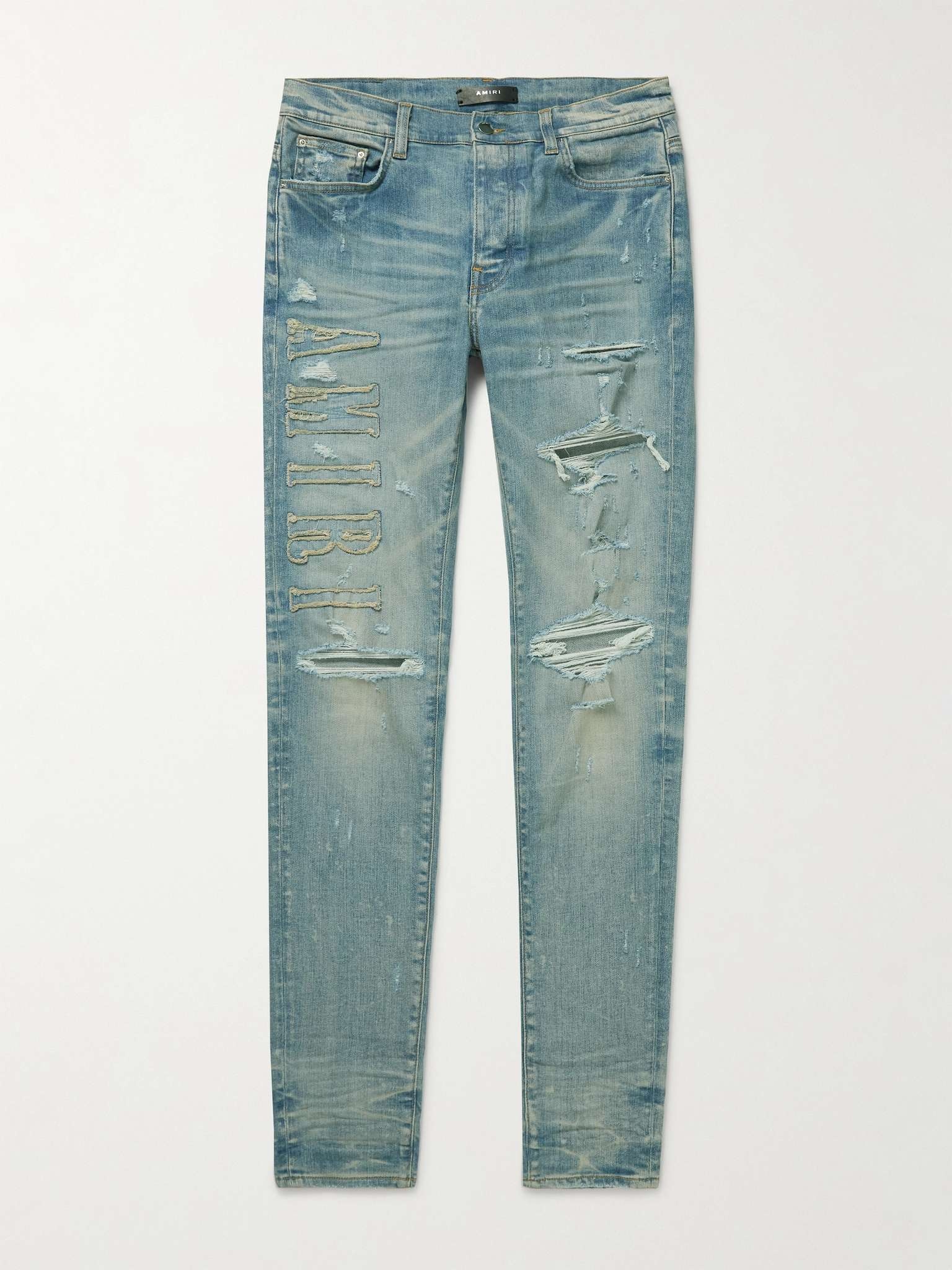 Skinny-Fit Logo-Appliquéd Distressed Jeans - 1