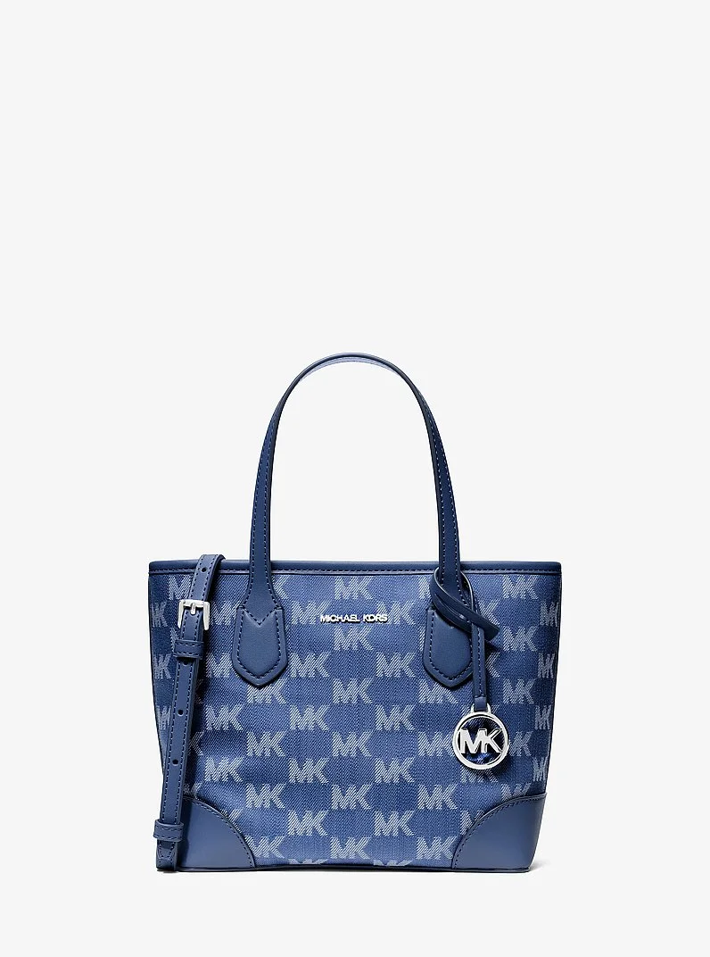 Eva Extra-Small Logo Jacquard Denim Convertible Tote Bag - 1