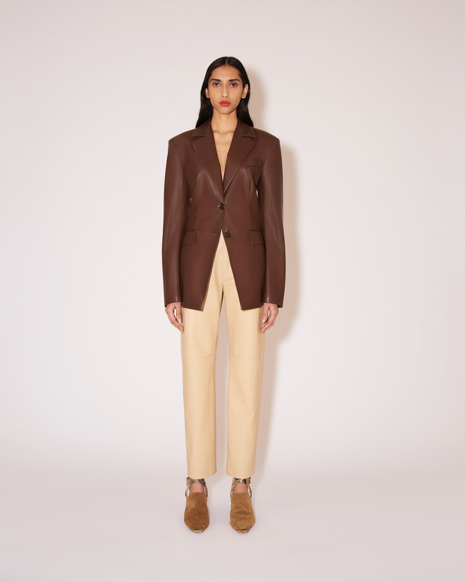 HATHI - Vegan leather tailored blazer - Dark brown - 3