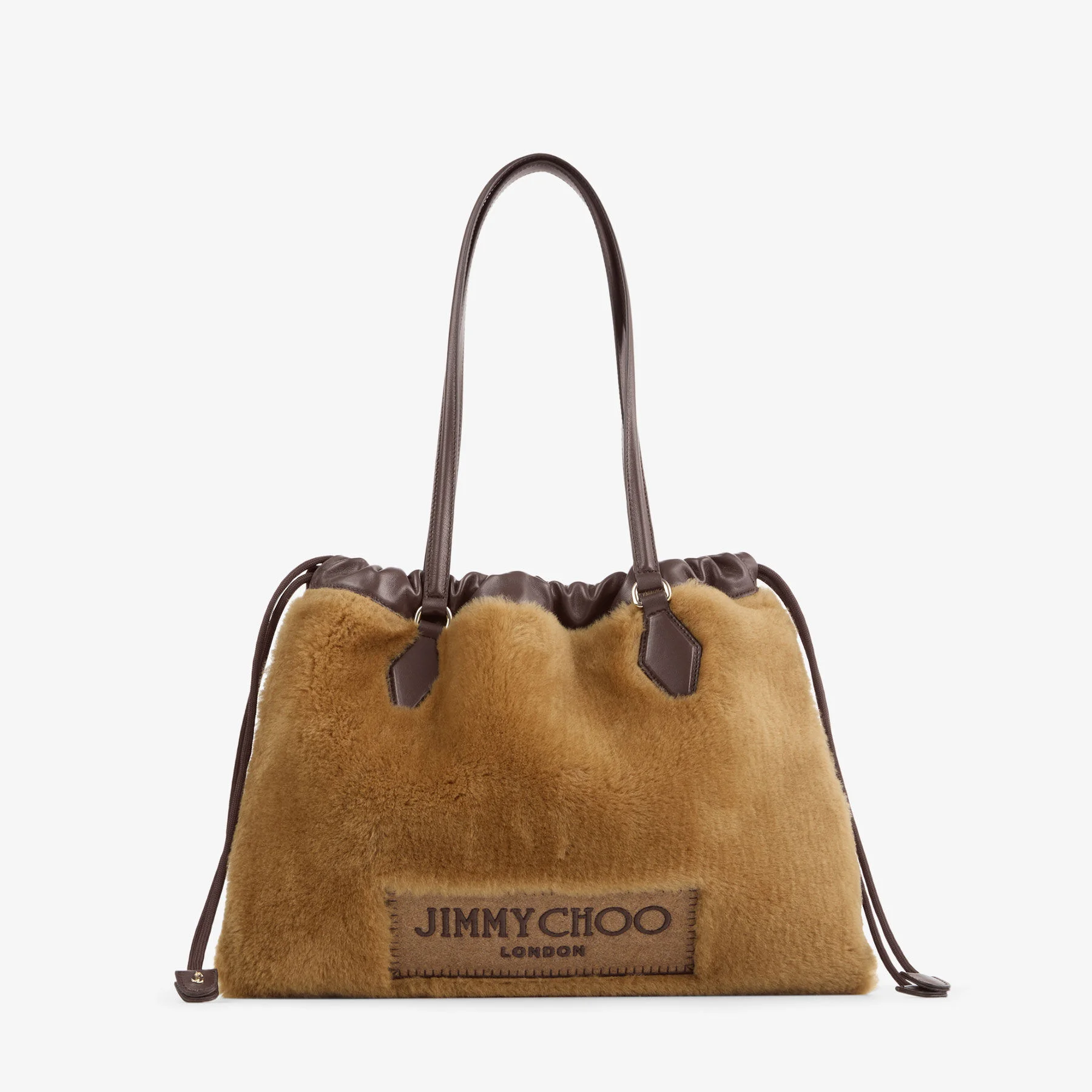 Drawstring Tote Medium Teddy and Chocolate Shearling and Nappa Leather Drawstring Tote Bag - 1