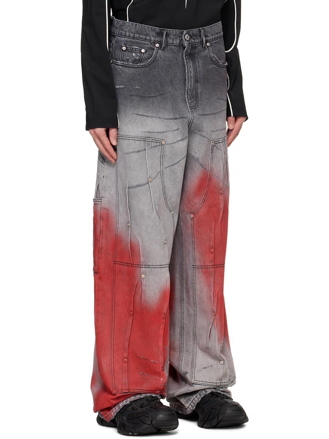 Gray & Red Workwear Multi Rivet Jeans - 2