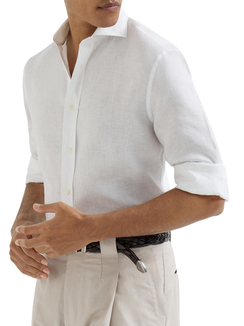 Men's Linen Easy Fit Shirt with Spread Collar - White 5