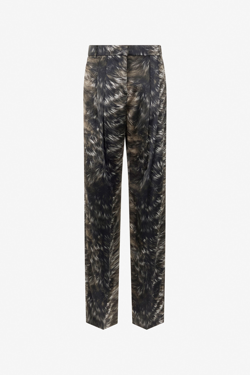 Trousers in Silk with Fur Print 1