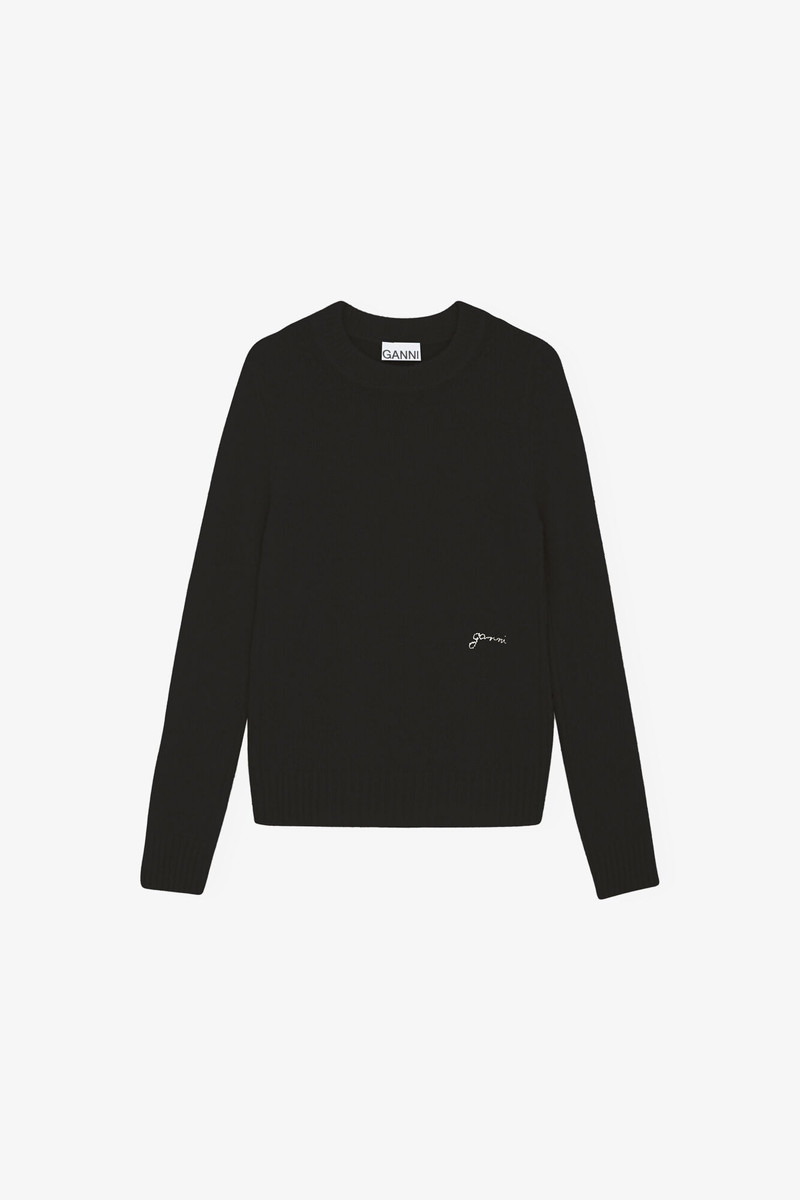 BLACK BRUSHED ALPACA O-NECK SWEATER 1