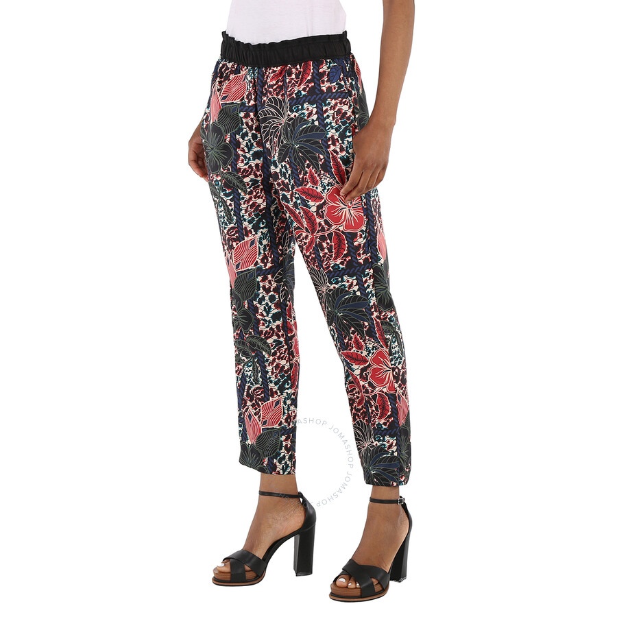 Moncler Ladies Floral Print Cropped Silk Trousers - 10