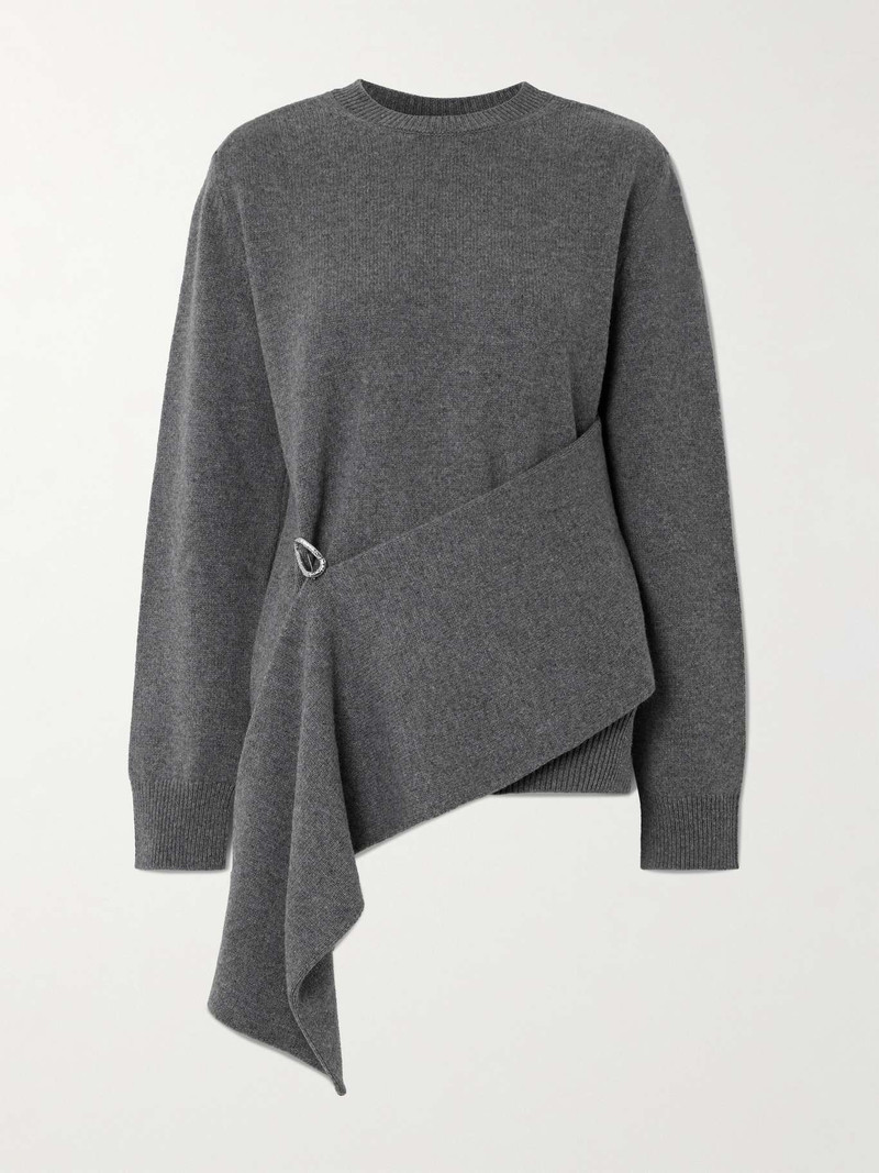 Embellished draped wool and cashmere-blend sweater 1