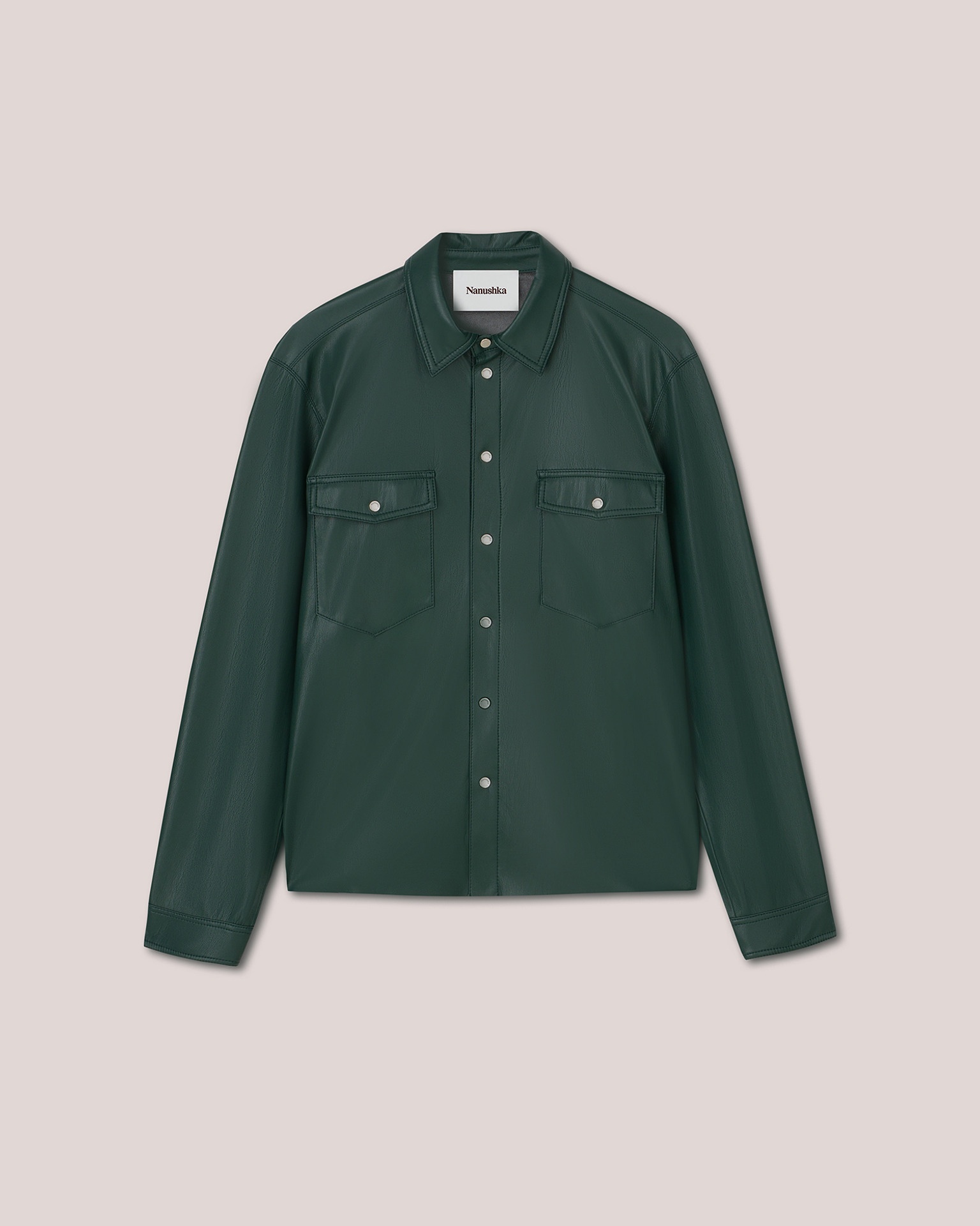 LENN - OKOBOR™ alt-leather patch pocket shirt - Pine green - 1