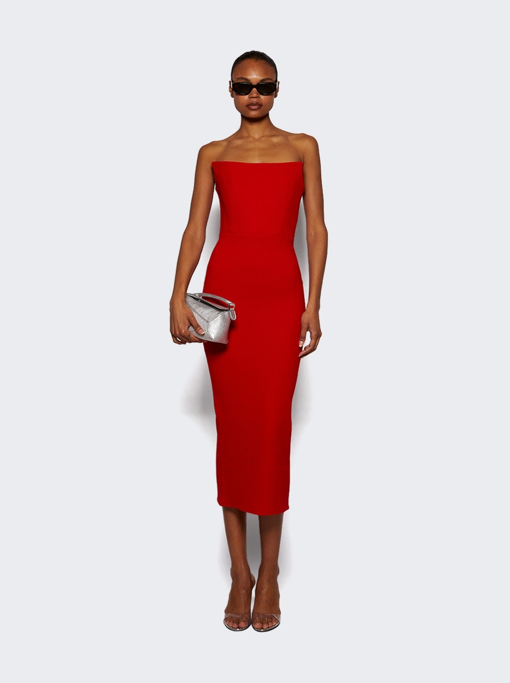 Strapless Dress In Stretch Crepe Red - 5