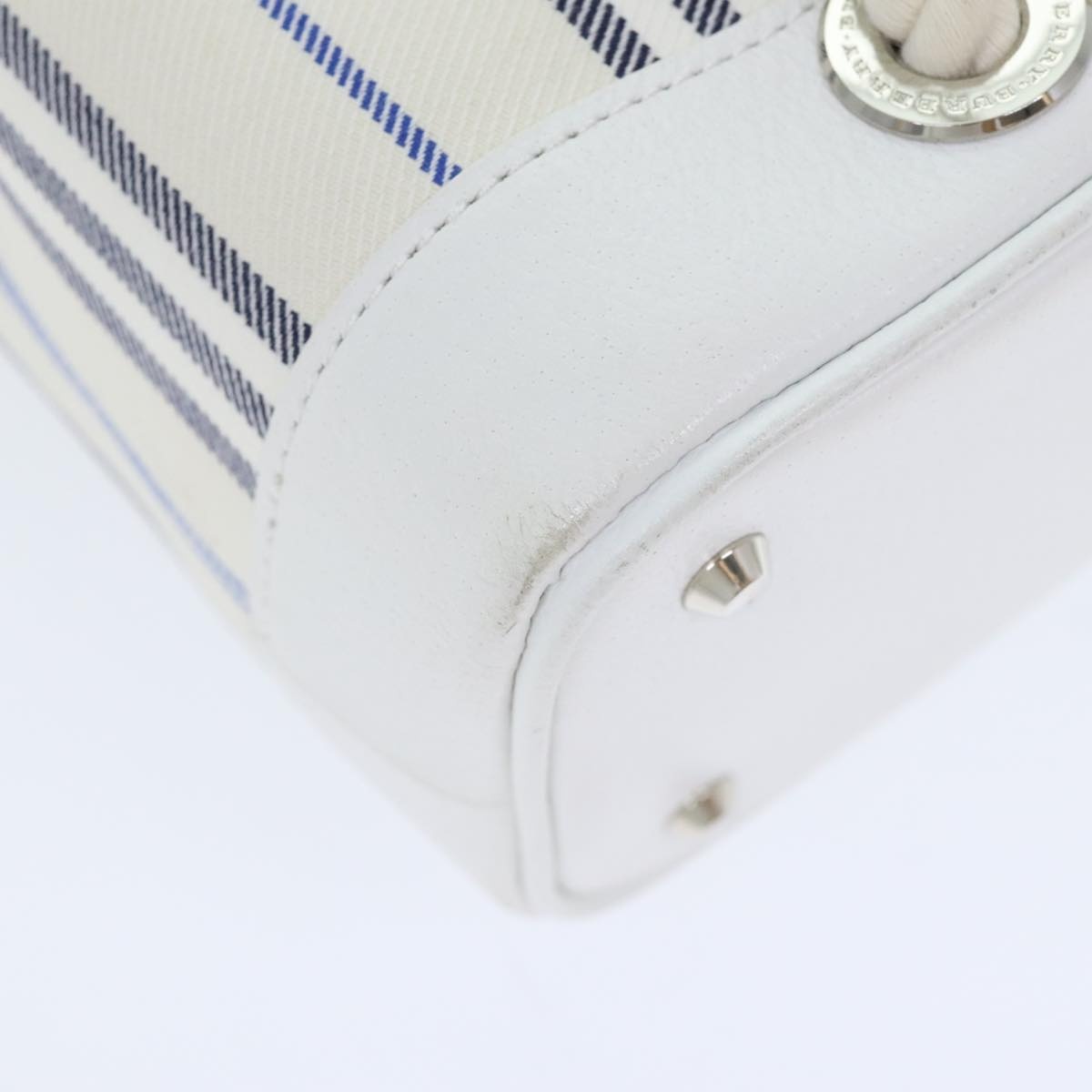 Burberry Hand Bag Canvas White Navy Silver - 8