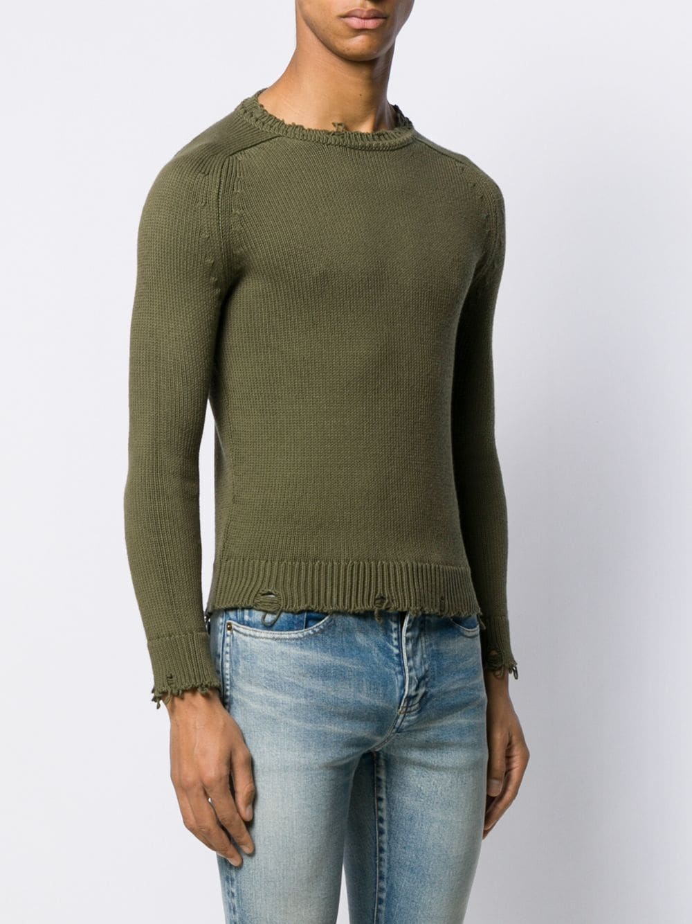 distressed-effect crew neck jumper - 3