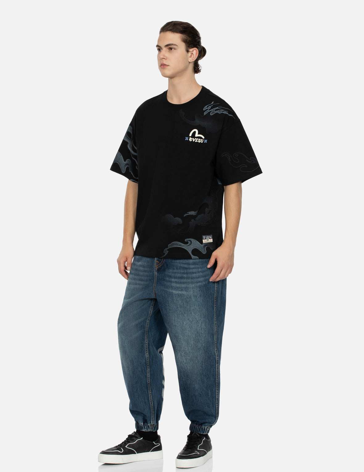 WHEEL OF WISDOM PRINT WIDE LEG DENIM JOGGERS - 4