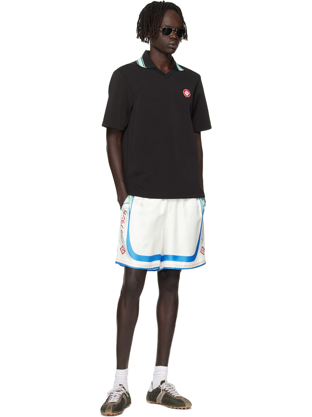 Black Double V-Neck Short Sleeve Polo - 4