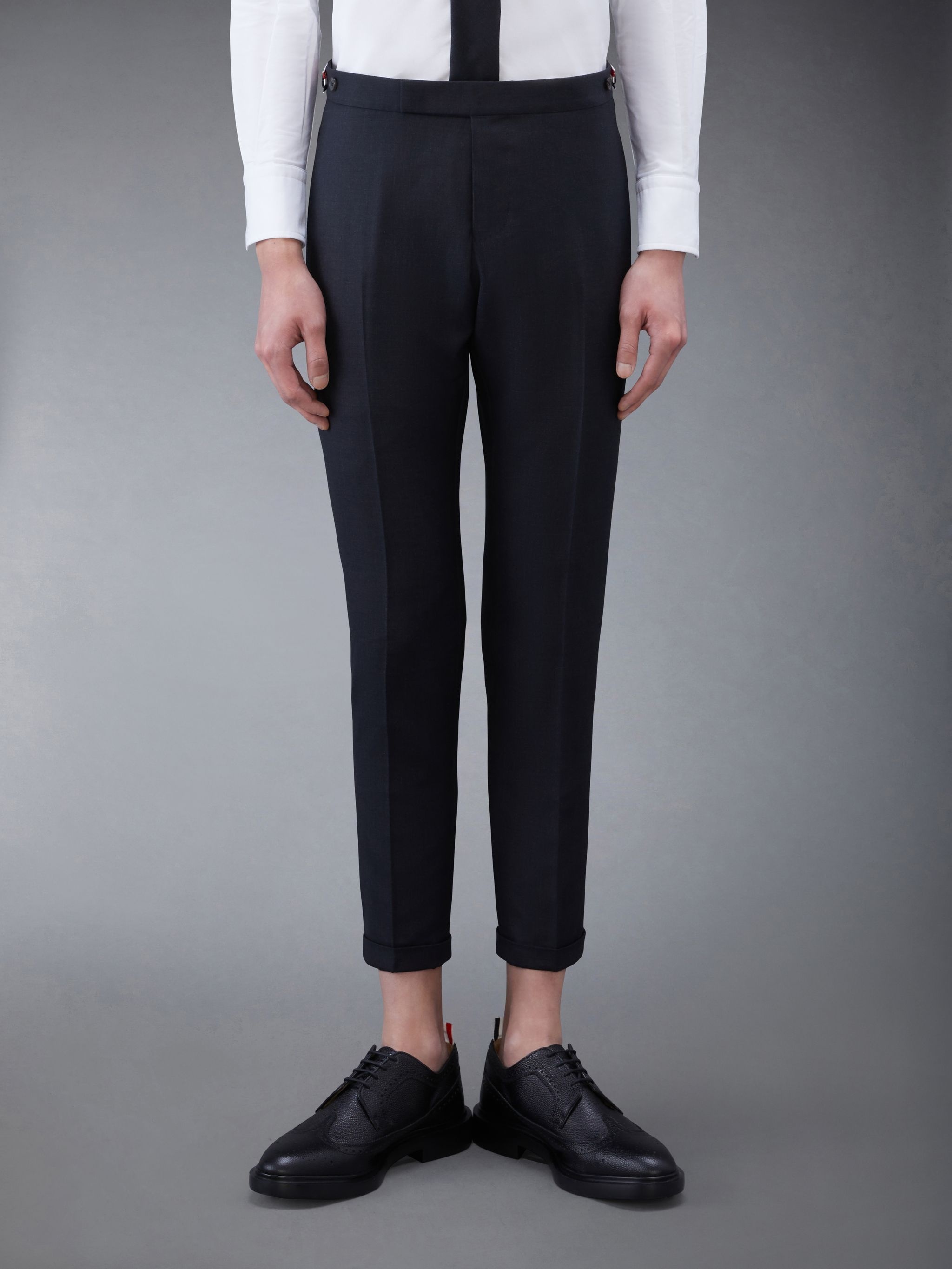 CHARCOAL GREY SUPER 120S TWILL HIGH ARMHOLE SUIT WITH TIE AND LOW RISE SKINNY TROUSER - 6