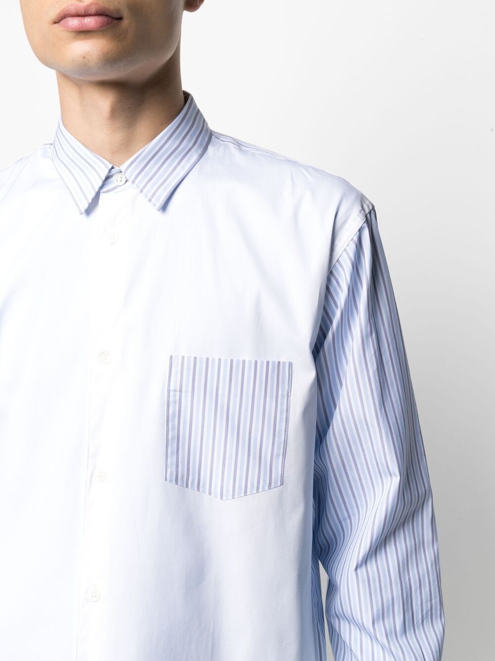 striped panel cotton shirt - 6