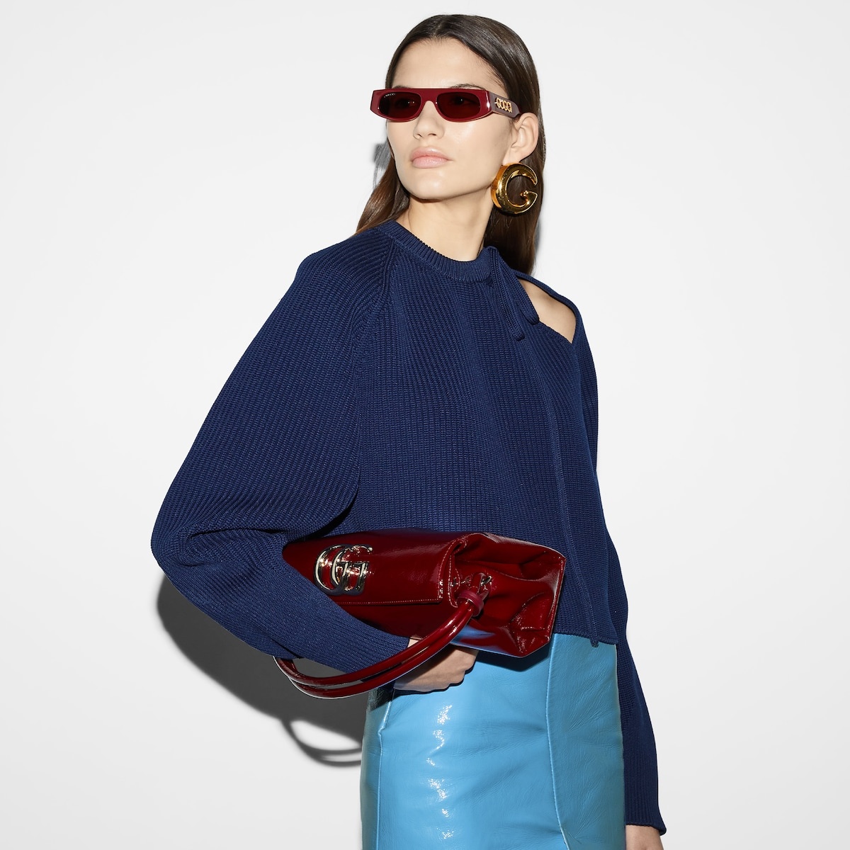 Shiny leather mid-length skirt - 6