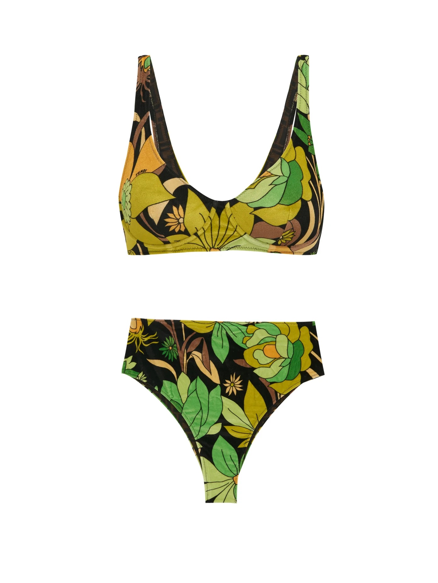 Foliage-print underwired high-rise bikini - 1