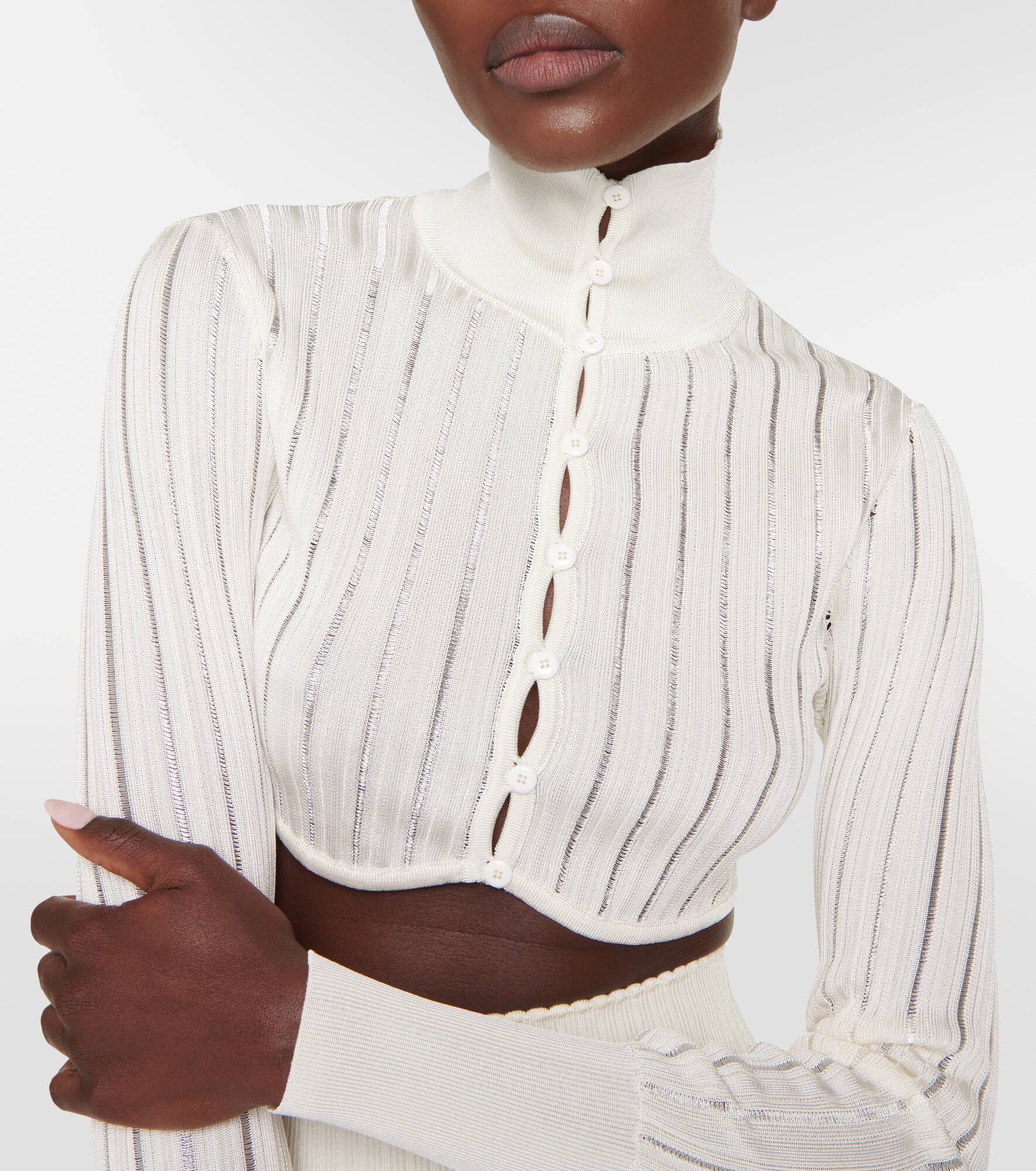 Ribbed-knit cropped cardigan - 4