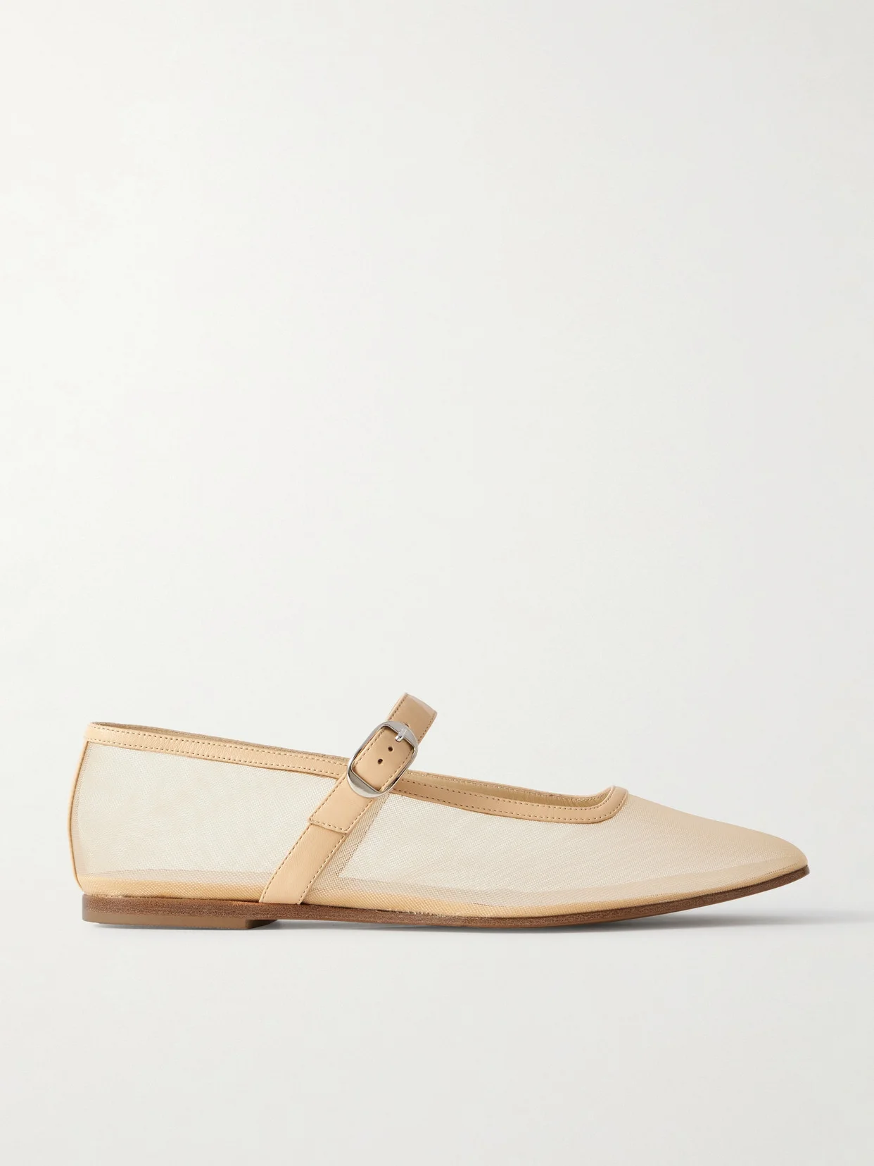 Leather-trimmed Mesh Mary Jane Ballet Flats - 1