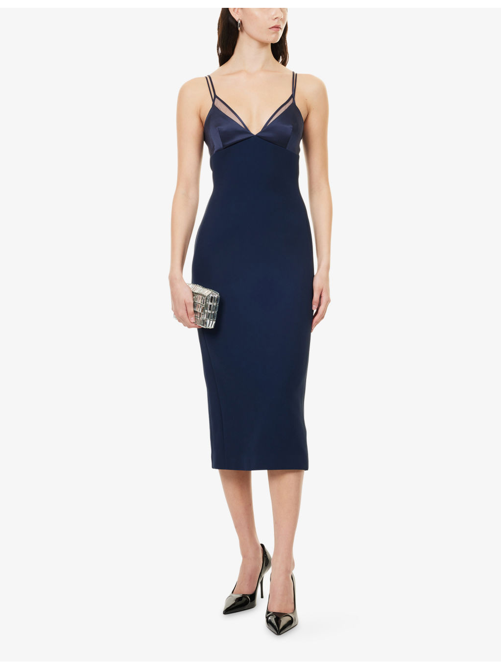 Shoulder-Straps Split Stretch-Woven Midi Dress - 2