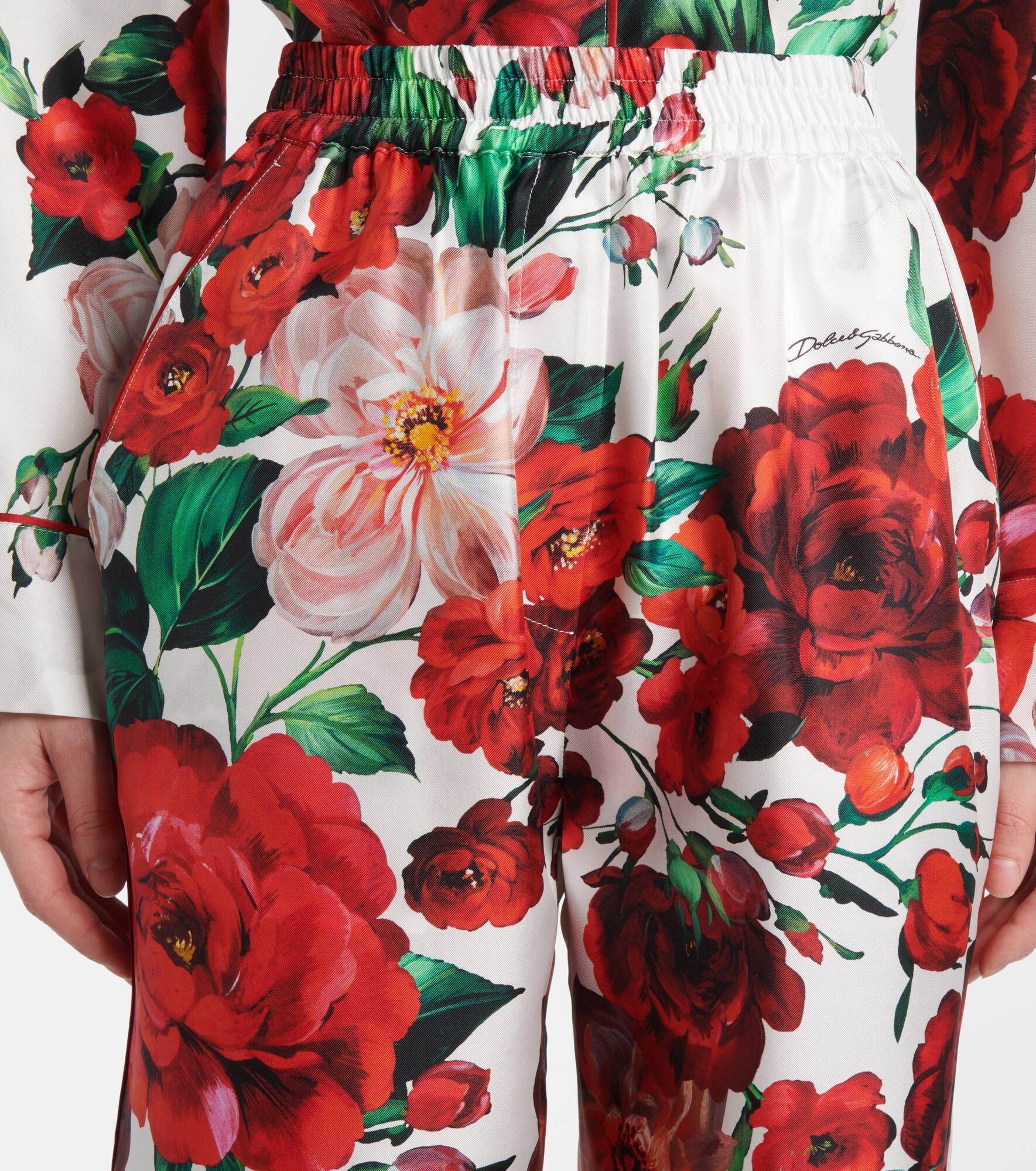 Floral silk satin wide-leg pants - 4
