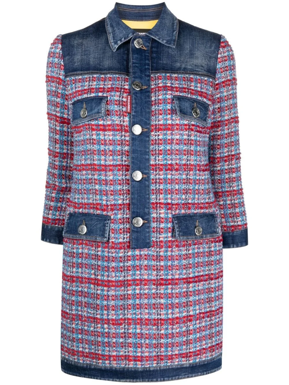 panelled tweed denim mini dress - 1