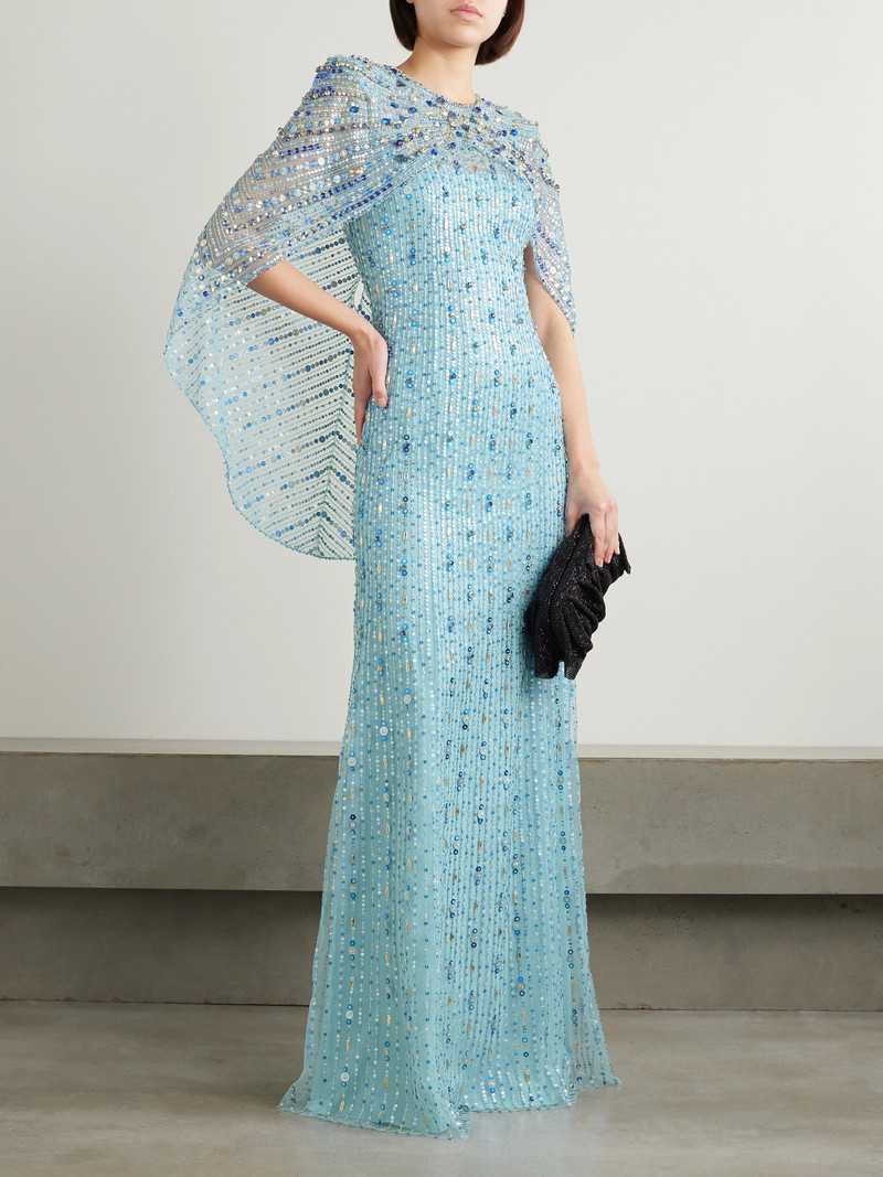 JENNY PACKHAM Cape-effect Ruched Crystal And Sequin-embellished Tulle Gown outlook