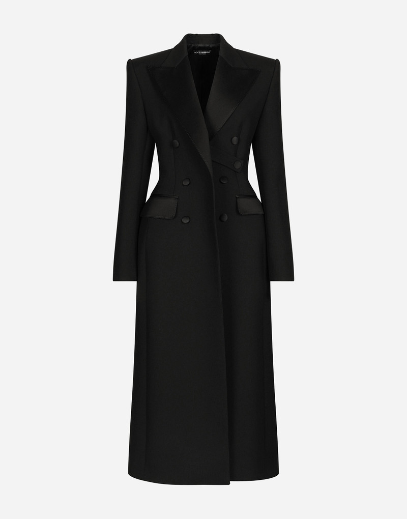 Double-breasted wool gabardine tuxedo coat with padded hips 1