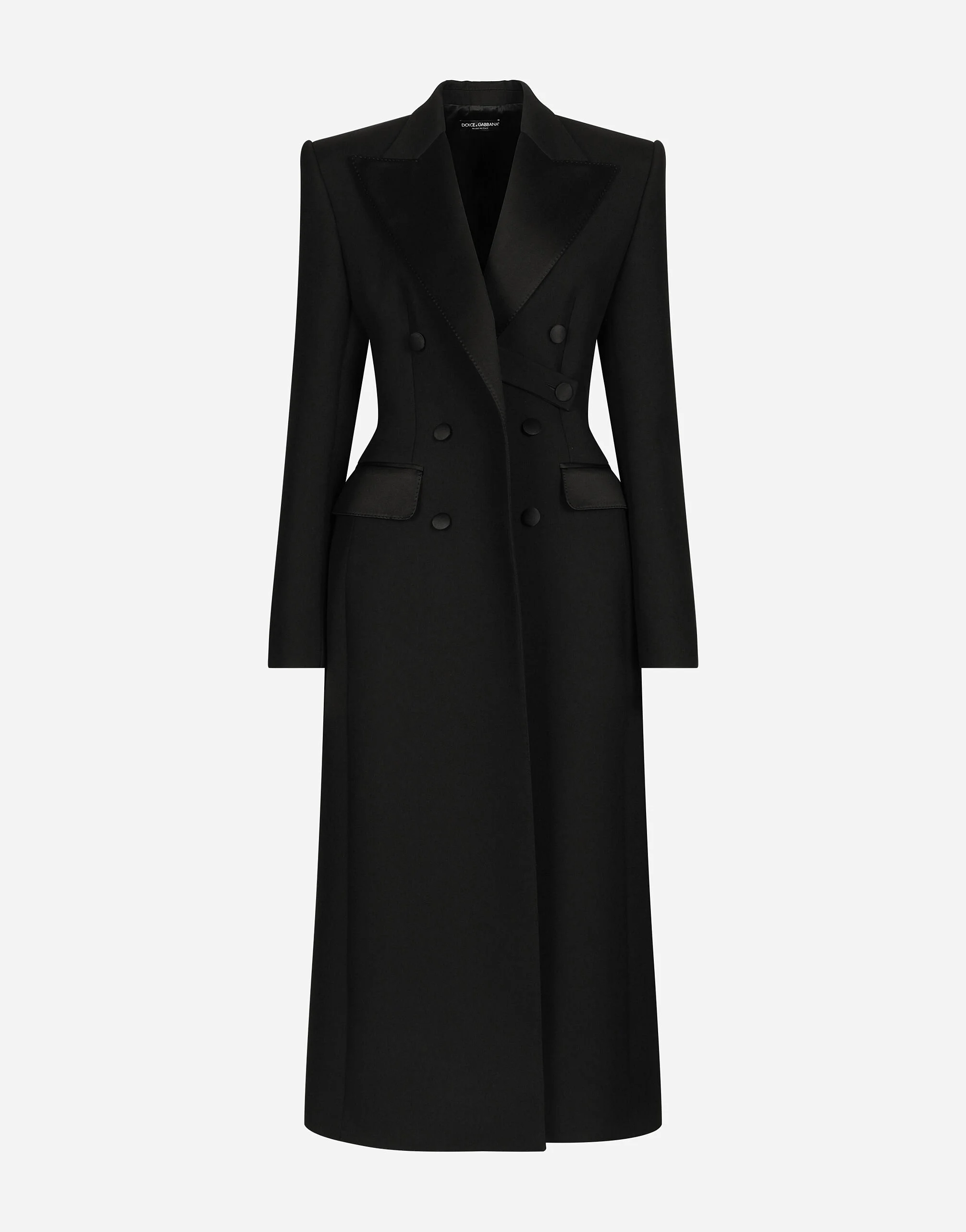Double-breasted wool gabardine tuxedo coat with padded hips - 1