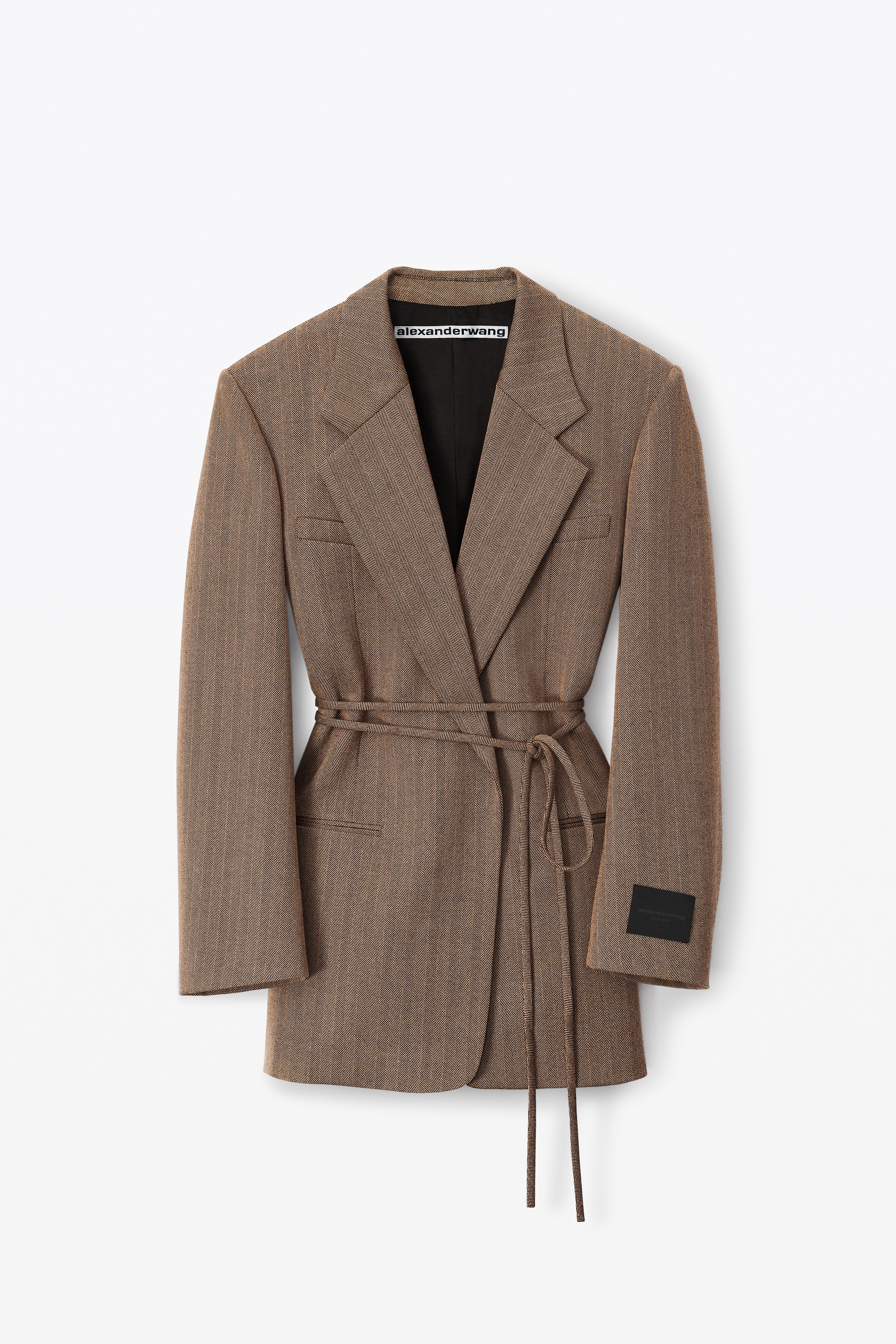 wrap tie blazer in herringbone tailoring - 1