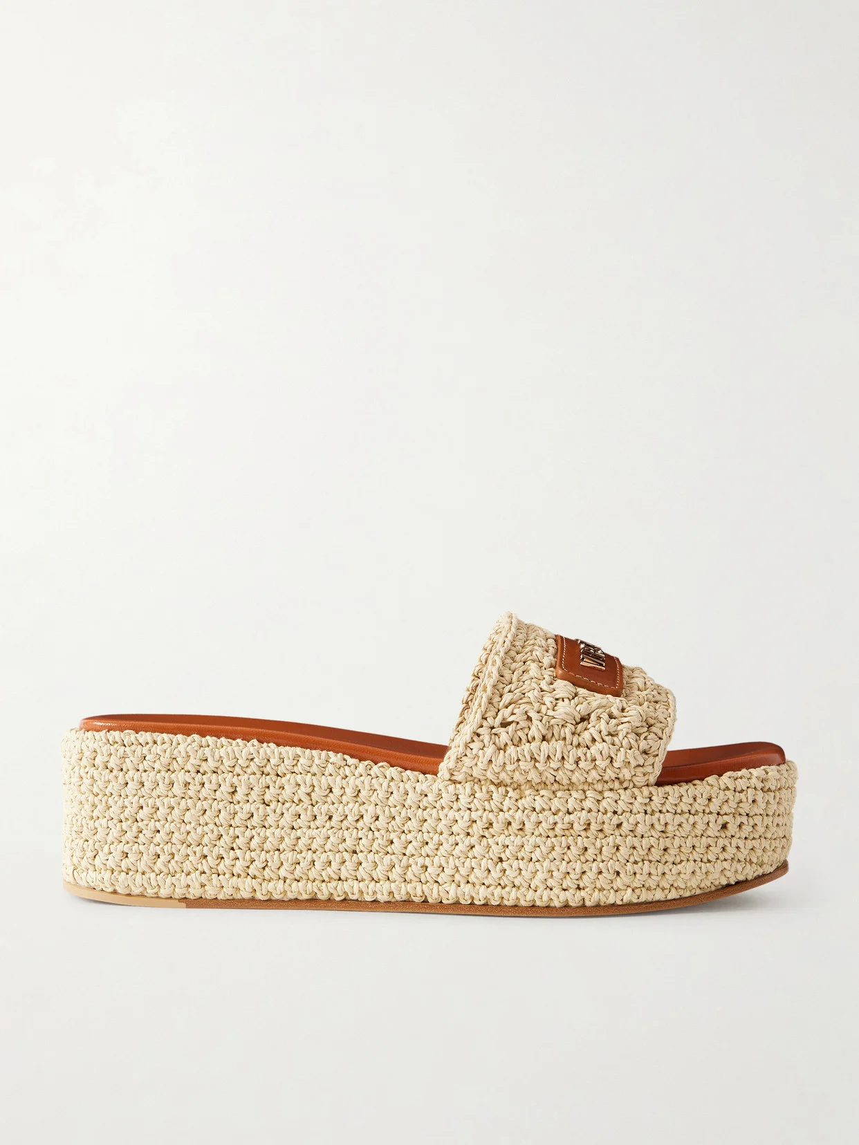 Logo-embellished Raffia Platform Slides - 1