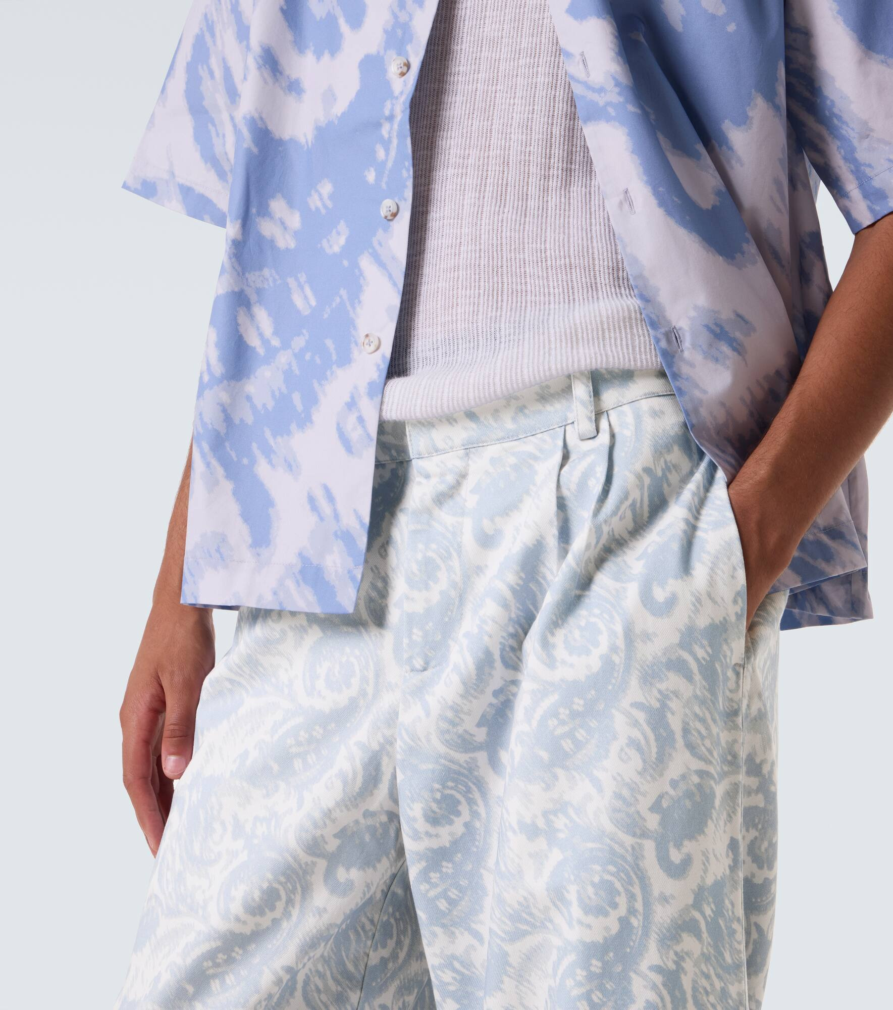 Printed cotton-blend wide-leg pants - 5