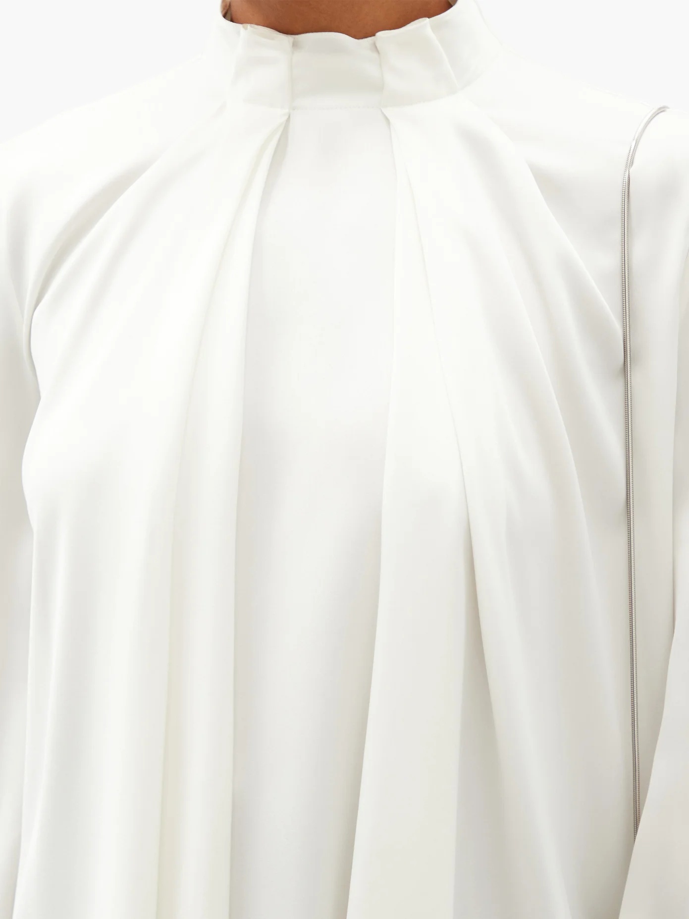 High-neck pleated silk-satin blouse - 3