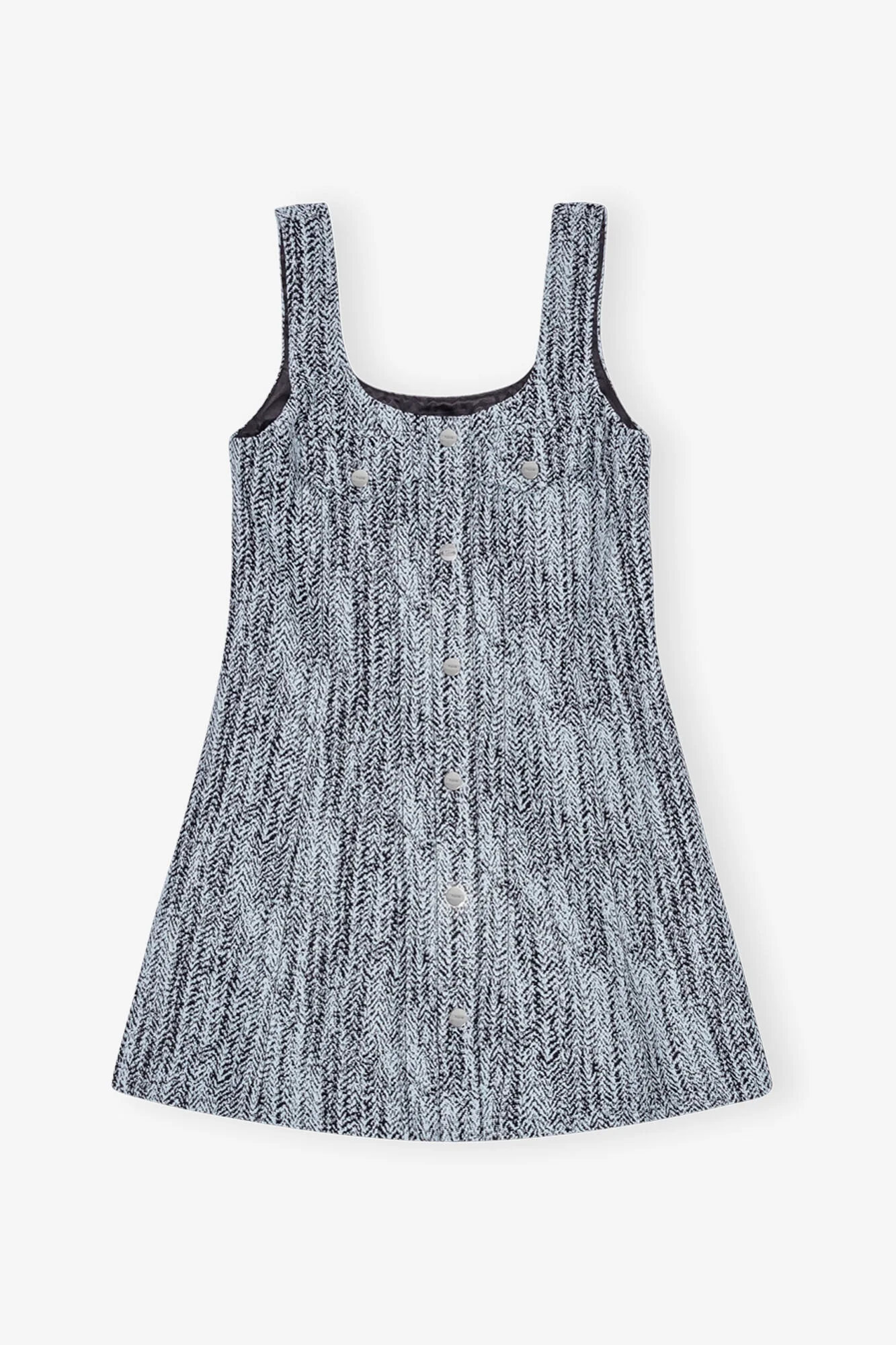 BLUE COTTON TWEED MINI DRESS - 1