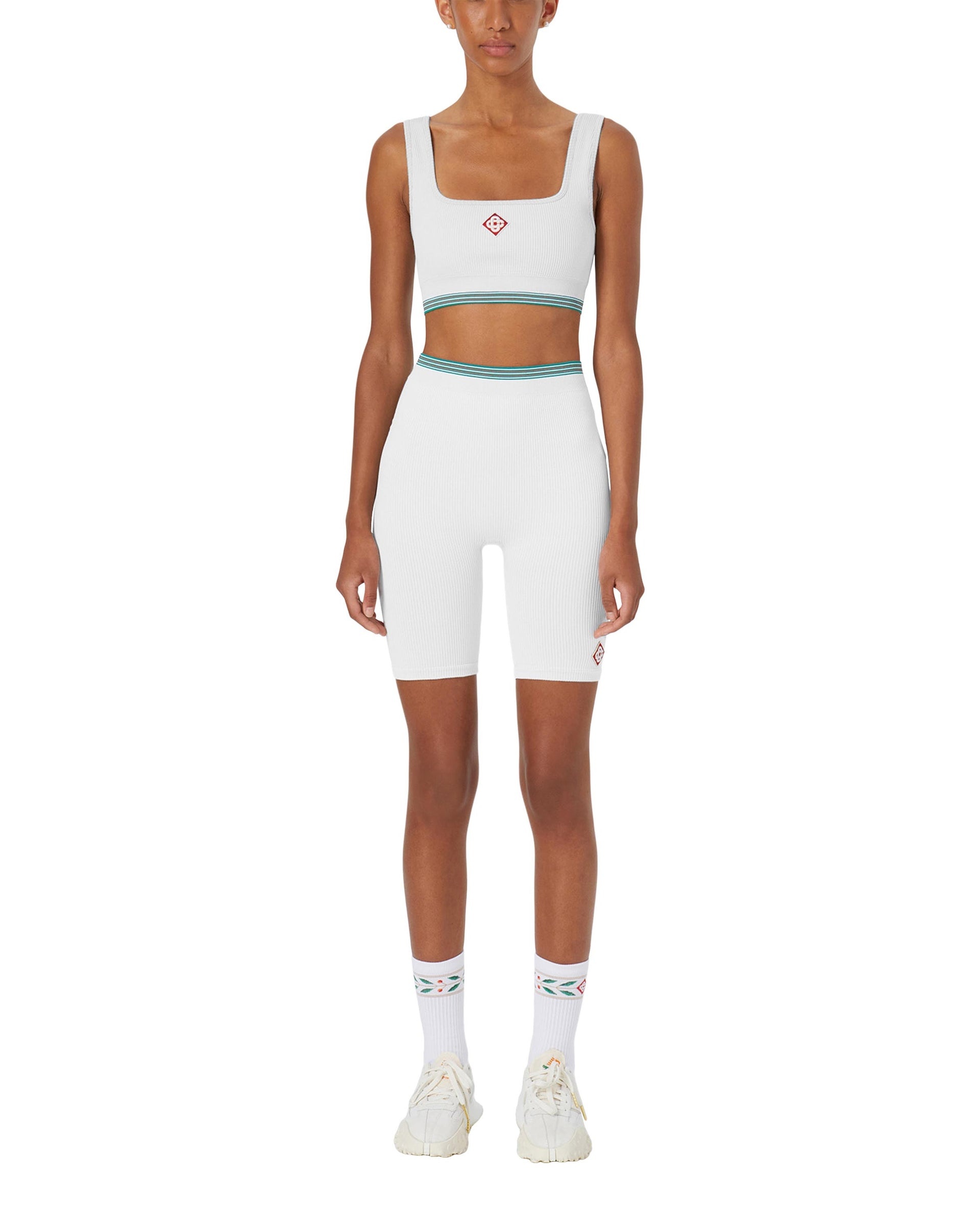 Casablanca Seamless Ribbed Crop Top in White