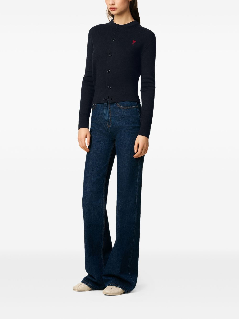 heart-embroidered wool cardigan - 3