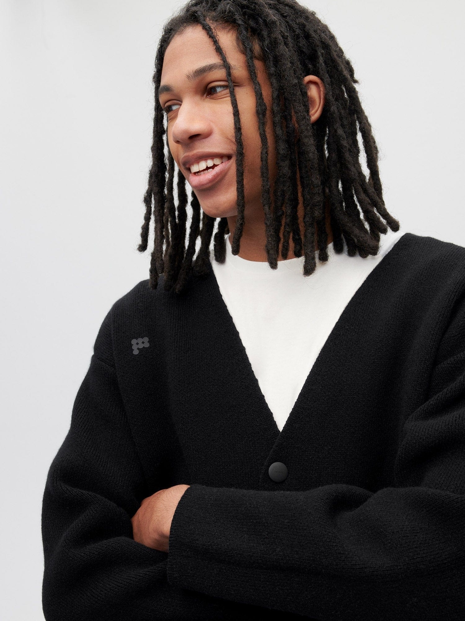 Mens Recycled Cashmere Cardigan - Black - 3