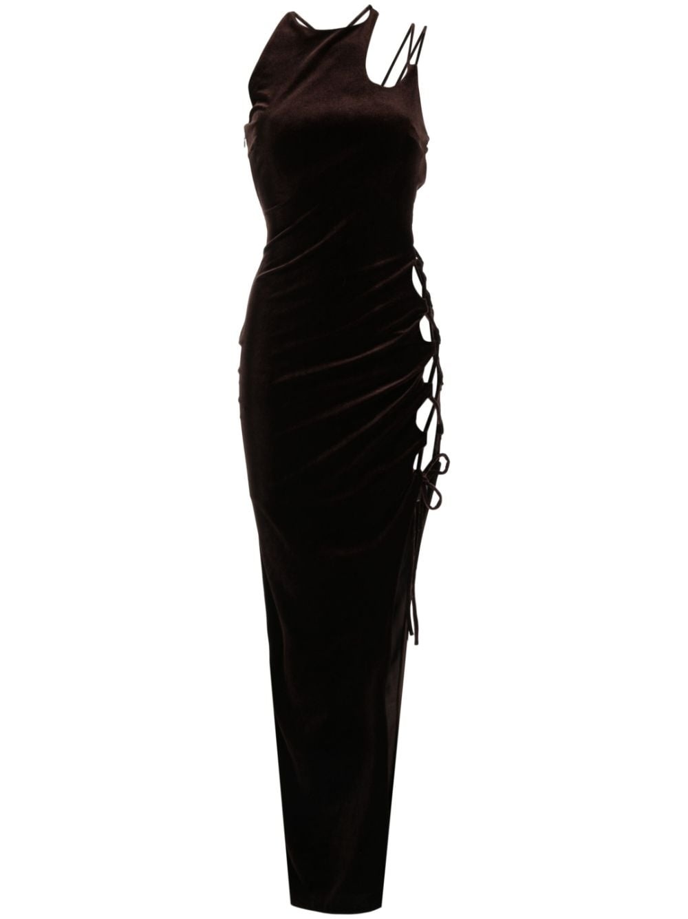 lace-up detailind velvet maxi dress - 1