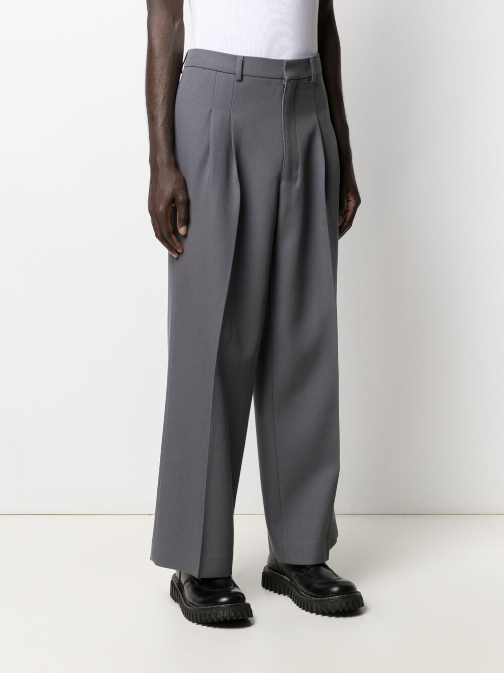 front-pleat wide-leg trousers - 3