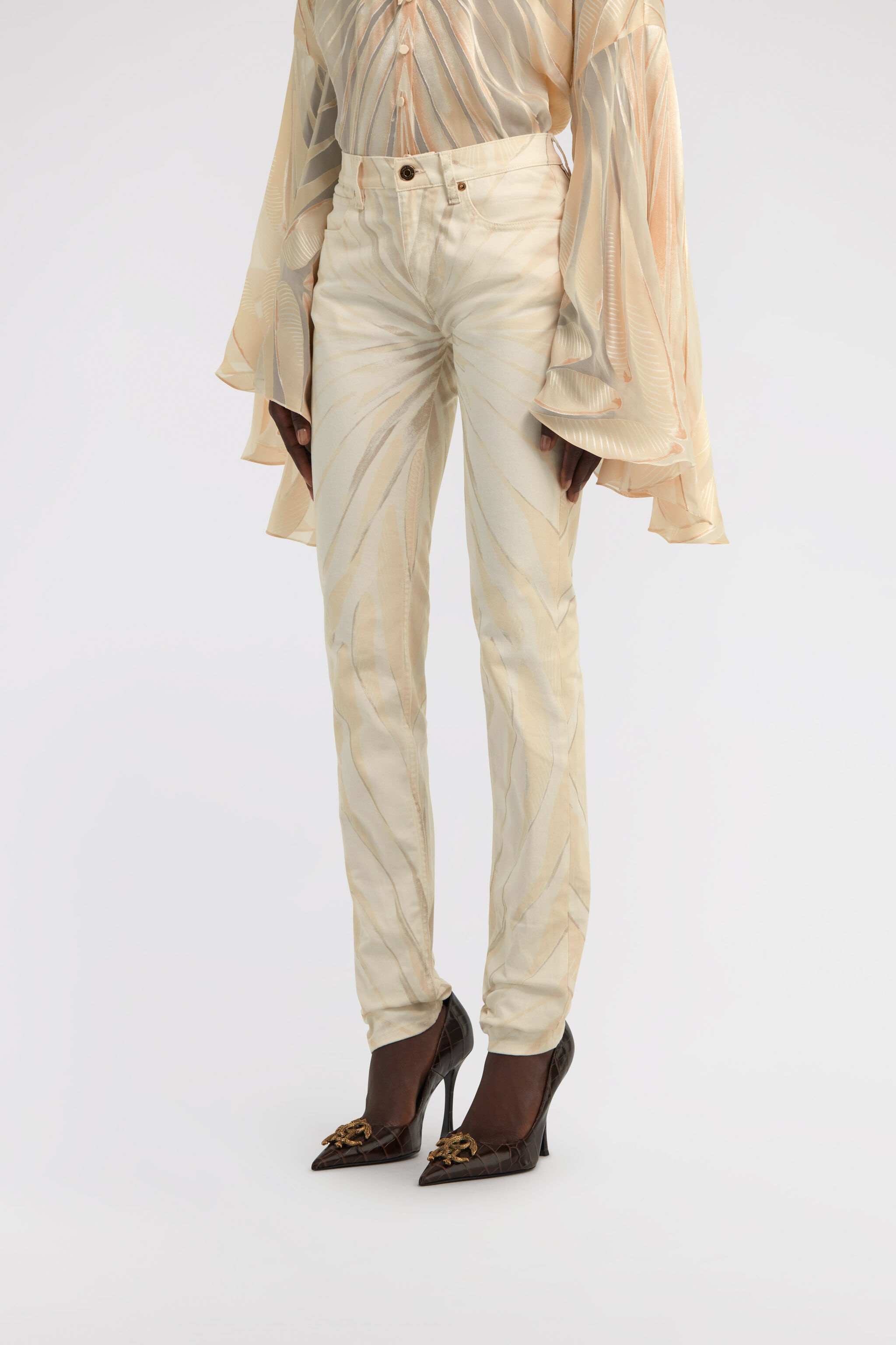 Ray Of Gold Print Skinny Cotton Trousers - 5