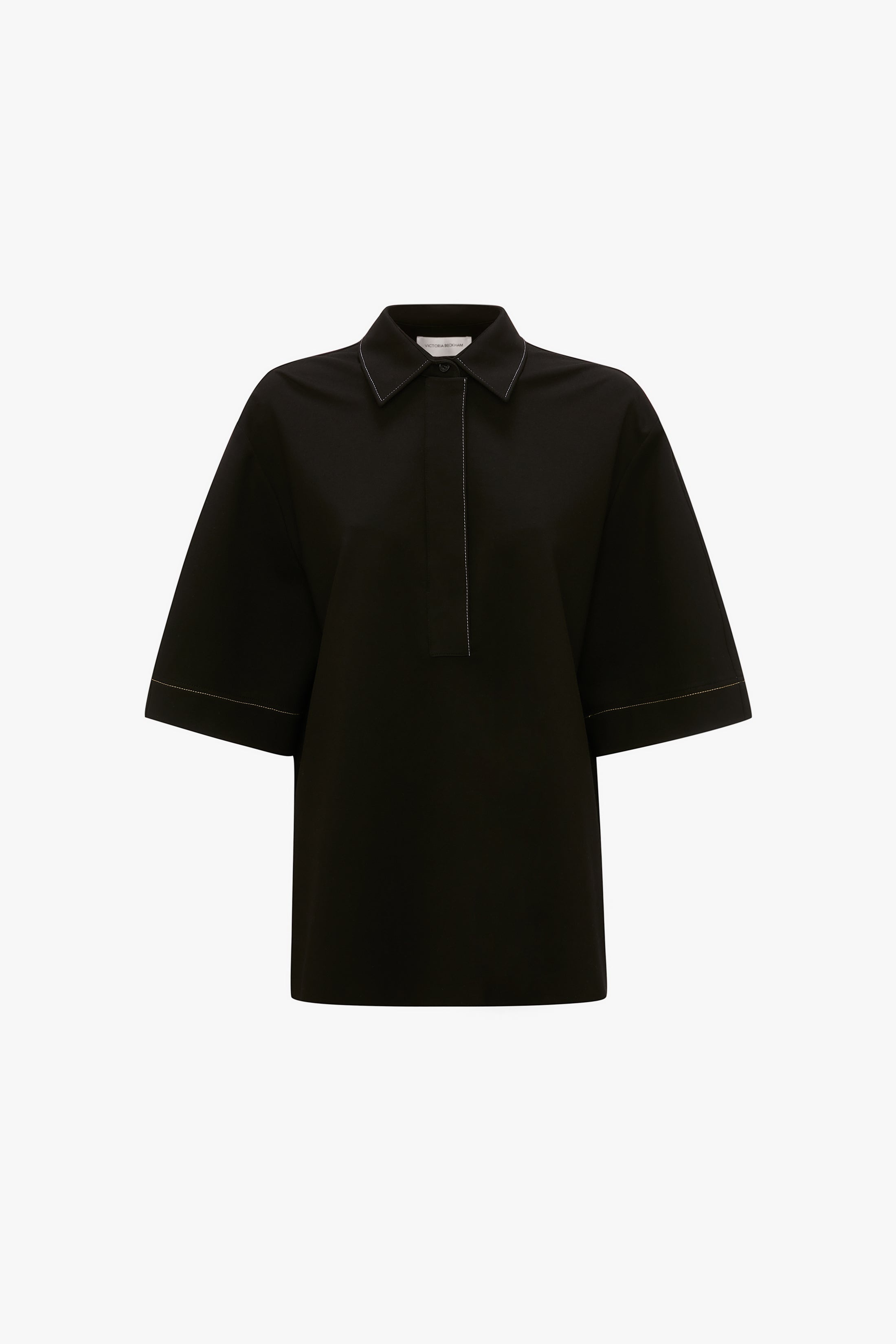 Pointed Collar Oversized Shirt In Black - 1