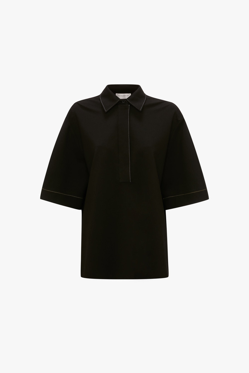 Pointed Collar Oversized Shirt In Black 1